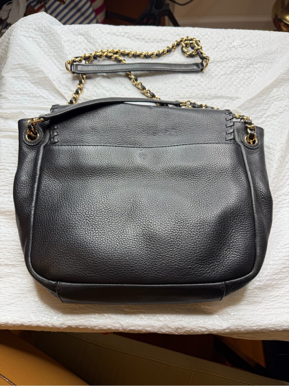 Tory Burch Black Pebbled Leather Chain-Shoulder Flap Bag - Picture 4 of 9